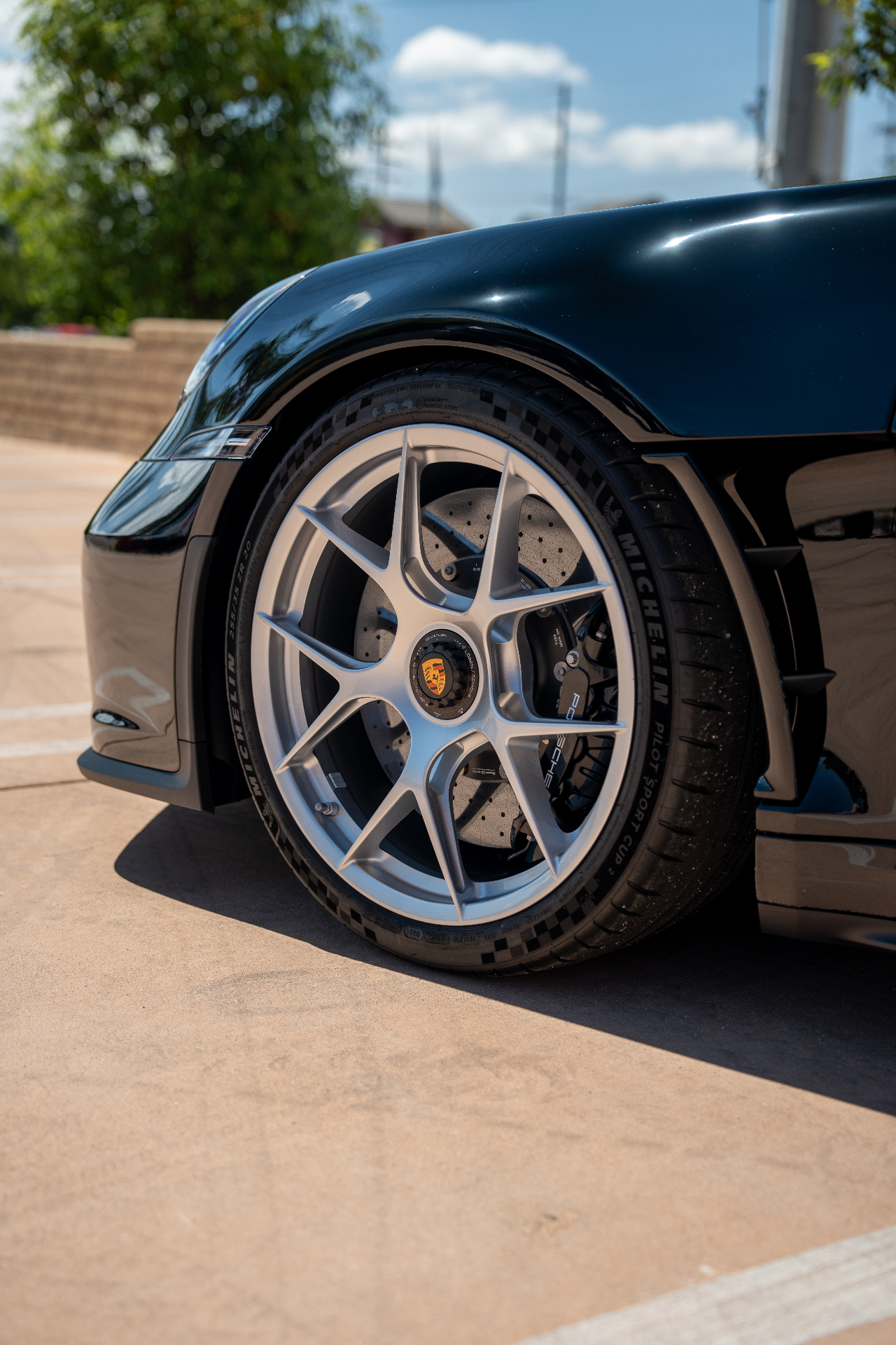 Close-up of a Porsche 911 wheel and brake